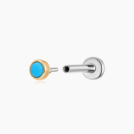 14K Solid Yellow Gold Turquoise Flat Back Stud & Titanium Post