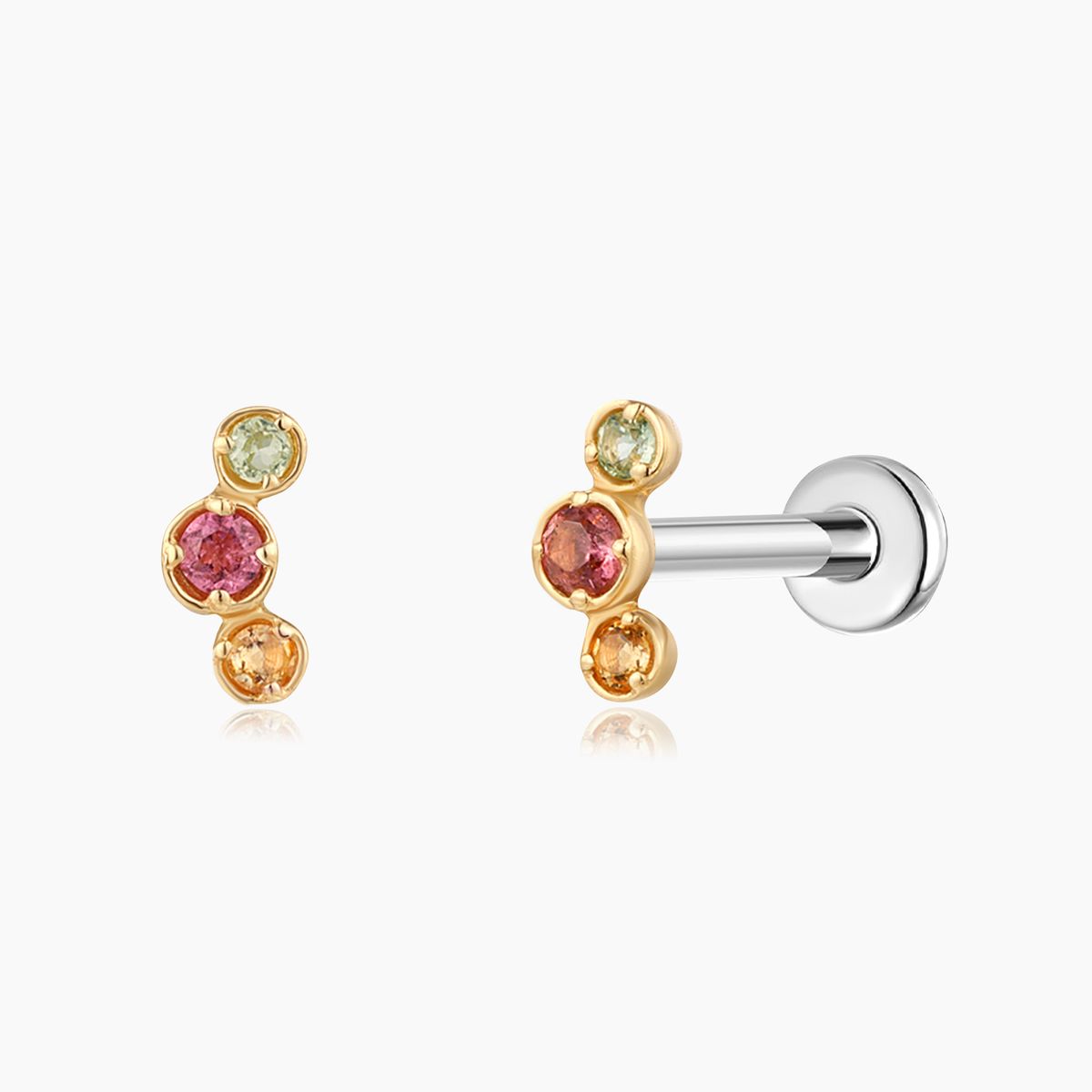 Aunyra- 14K Solid Yellow Gold Peridot Amethyst Citrine Cluster Stud & Titanium Post