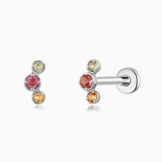14K Solid White Gold Peridot Amethyst Citrine Cluster Stud & Titanium Post
