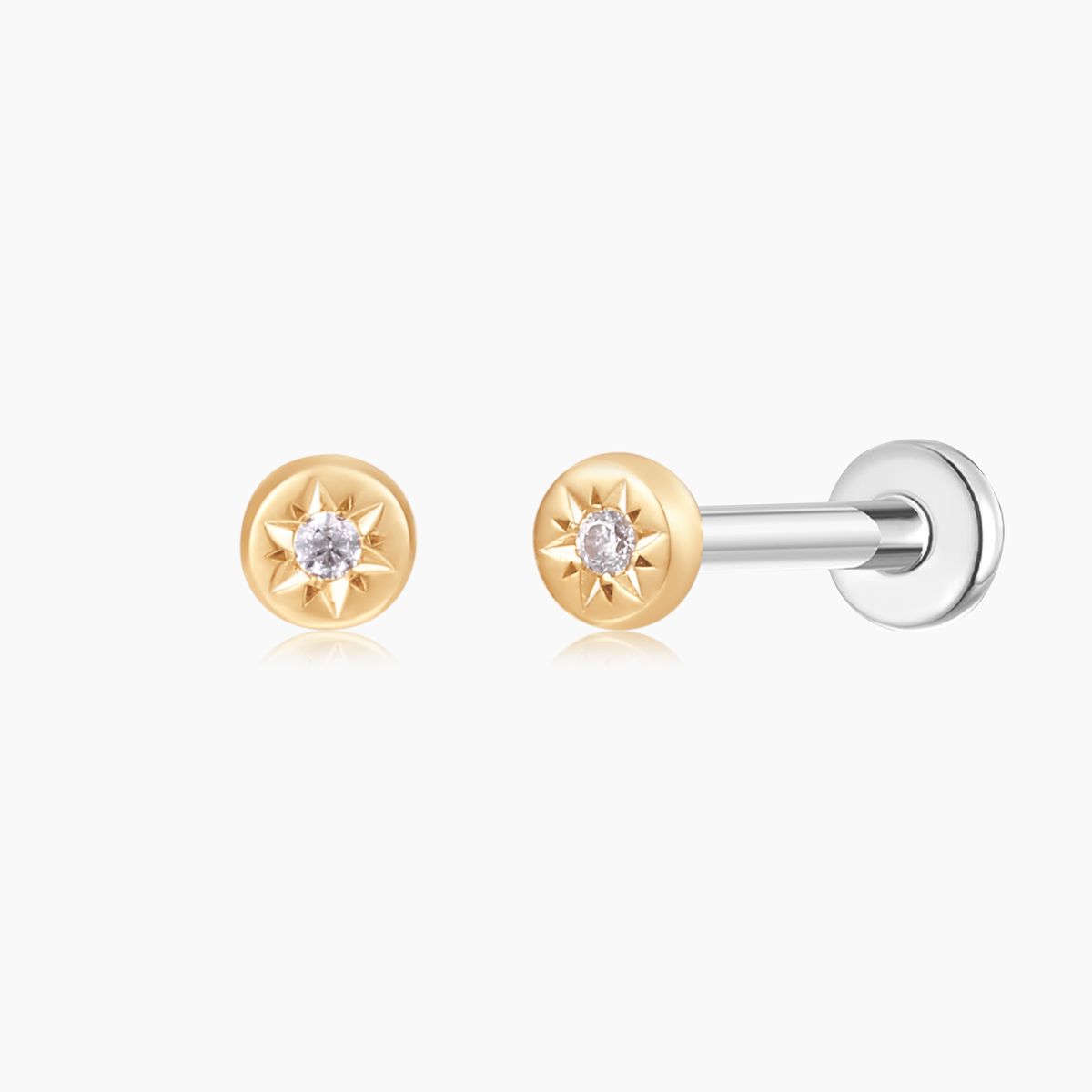 Aunyra- 14K Solid Yellow Gold Sunburst Flat Back Stud & Titanium Post