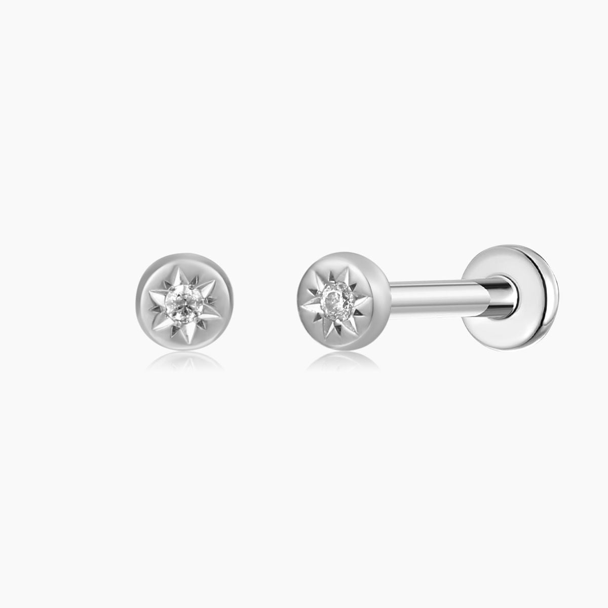 Aunyra- 14K Solid White Gold Sunburst Flat Back Stud & Titanium Post