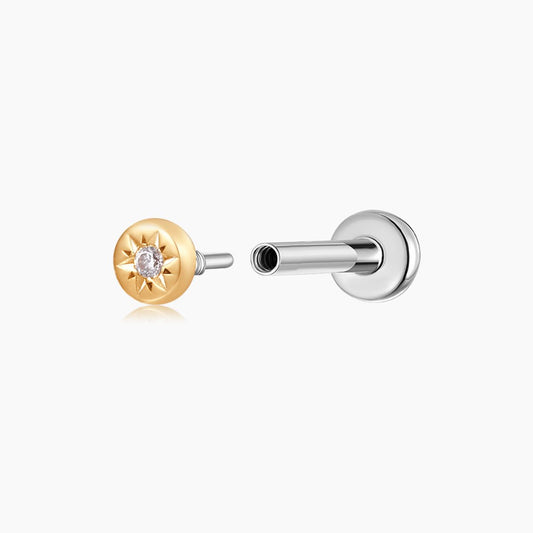 Aunyra- 14K Solid Yellow Gold Sunburst Flat Back Stud & Titanium Post