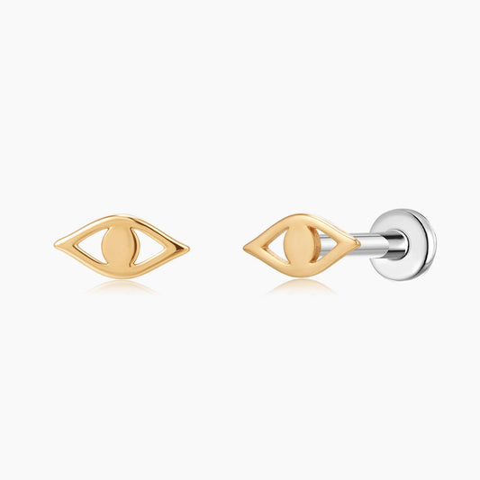 Aunyra- 14K Solid Yellow Gold Evil Eye Flat Back Stud & Titanium Post