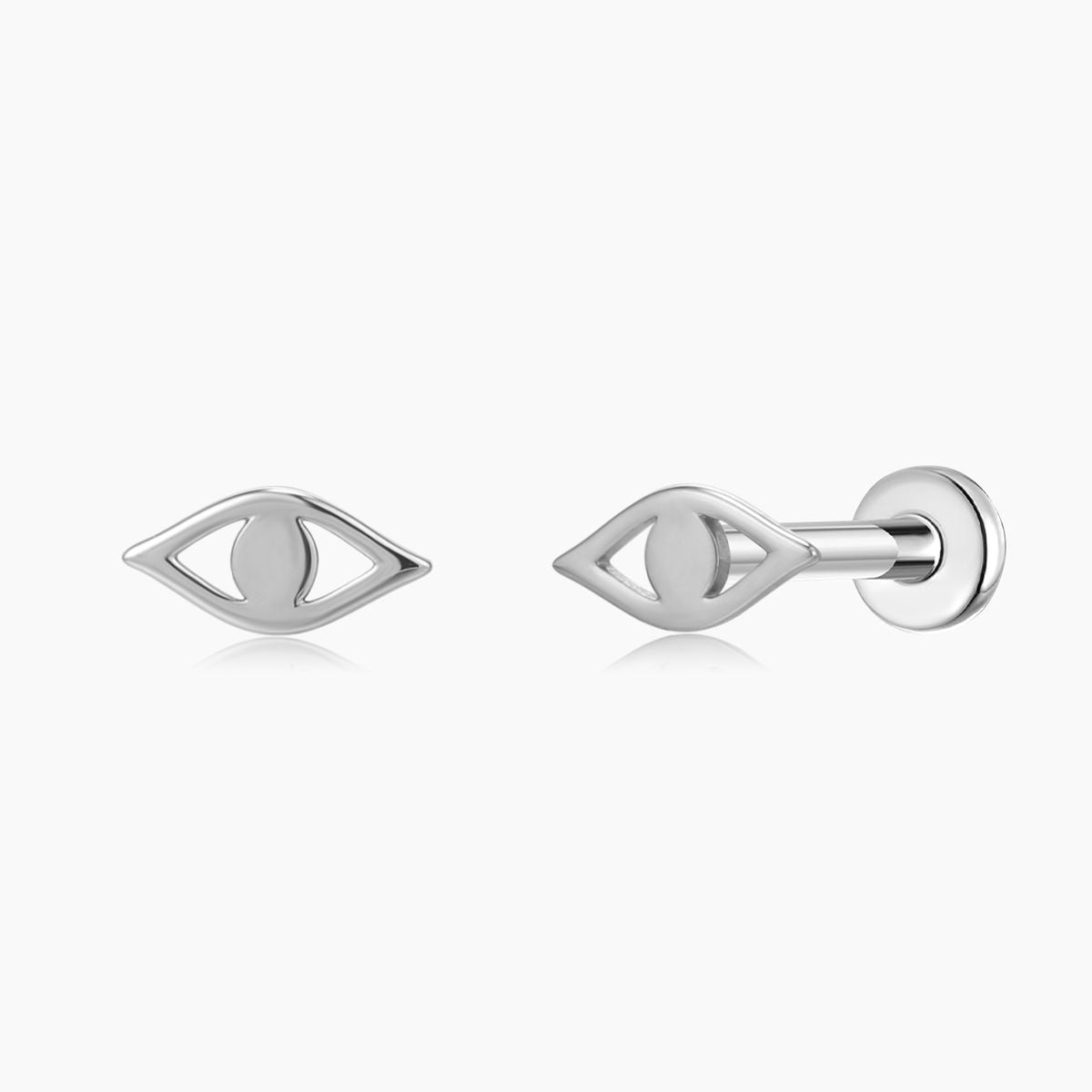 14K Solid White Gold Evil Eye Flat Back Stud & Titanium Post