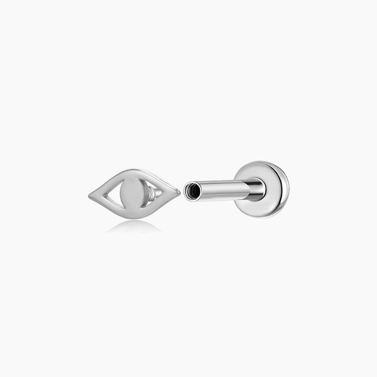 14K Solid White Gold Evil Eye Flat Back Stud & Titanium Post