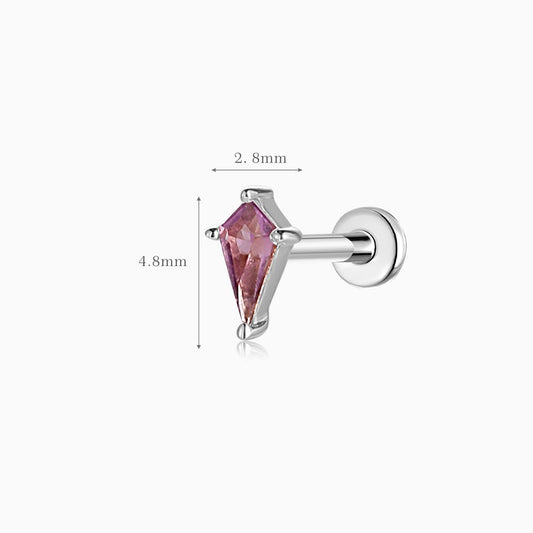 14K Solid White Gold Amethyst Kite Flat Back Stud & Titanium Post