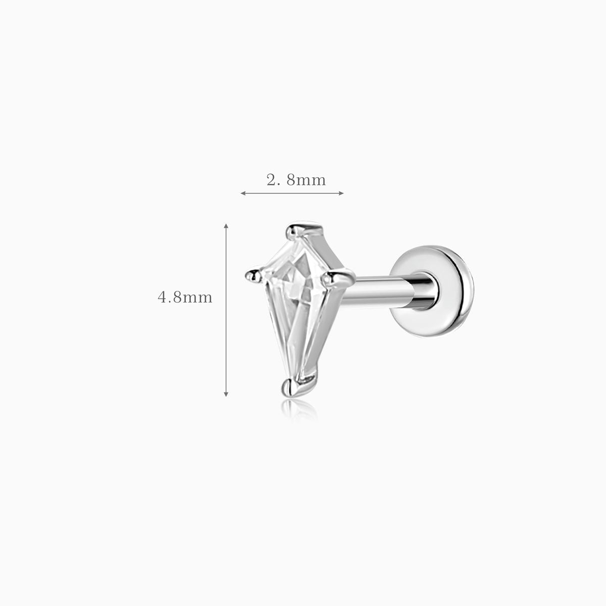 14K Solid White Gold Kite White Topaz Flat Back Stud & Titanium Post
