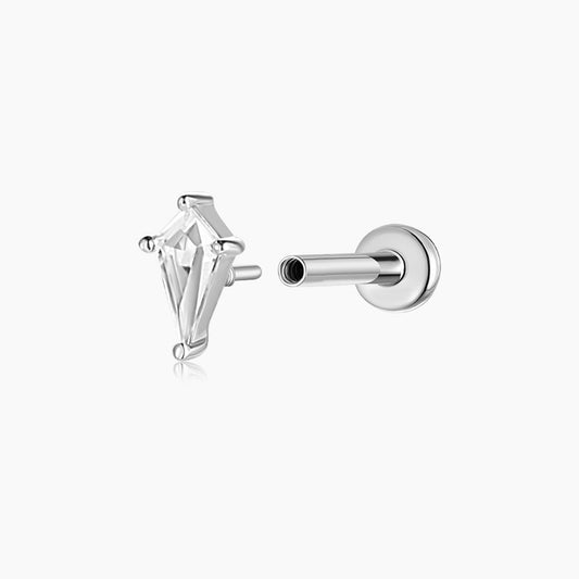 14K Solid White Gold Kite White Topaz Flat Back Stud & Titanium Post