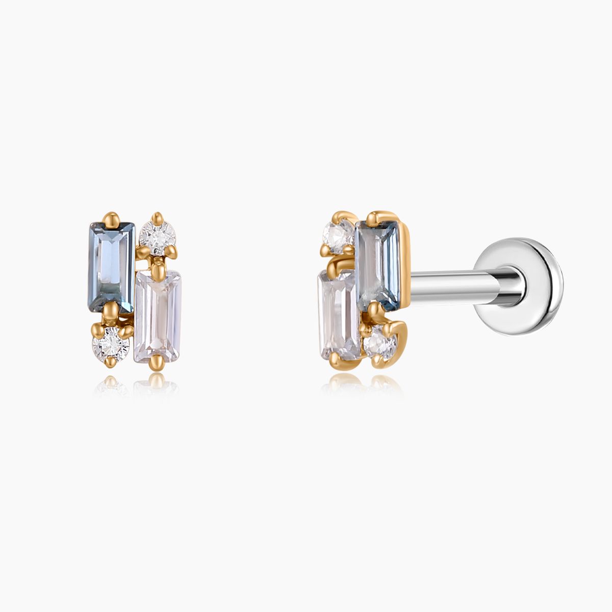 14K Solid Yellow Gold Topaz Cluster Flat Back Stud & Titanium Post