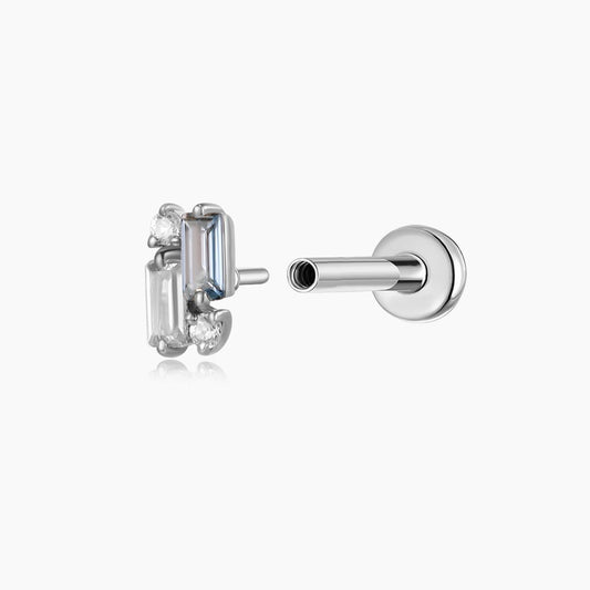 14K Solid White Gold Topaz Cluster Flat Back Stud & Titanium Post