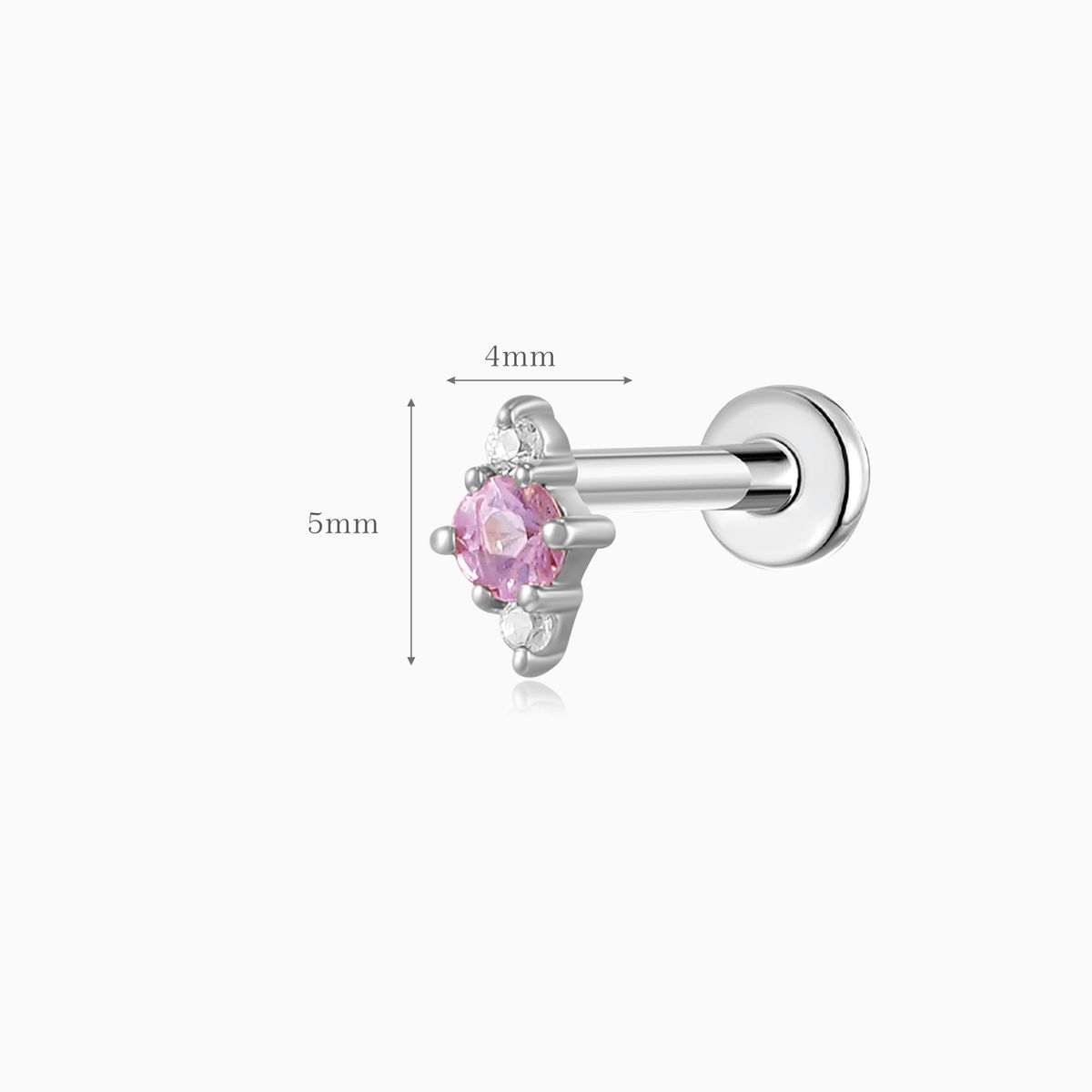 14K Solid White Gold Pink Sapphire Cluster Flat Back Stud & Titanium Post