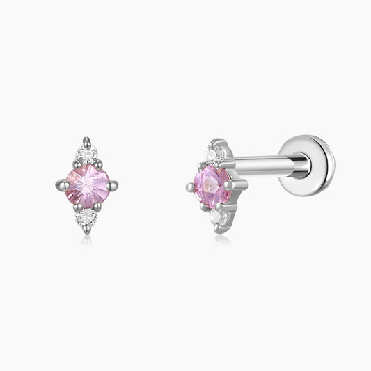 14K Solid White Gold Pink Sapphire Cluster Flat Back Stud & Titanium Post