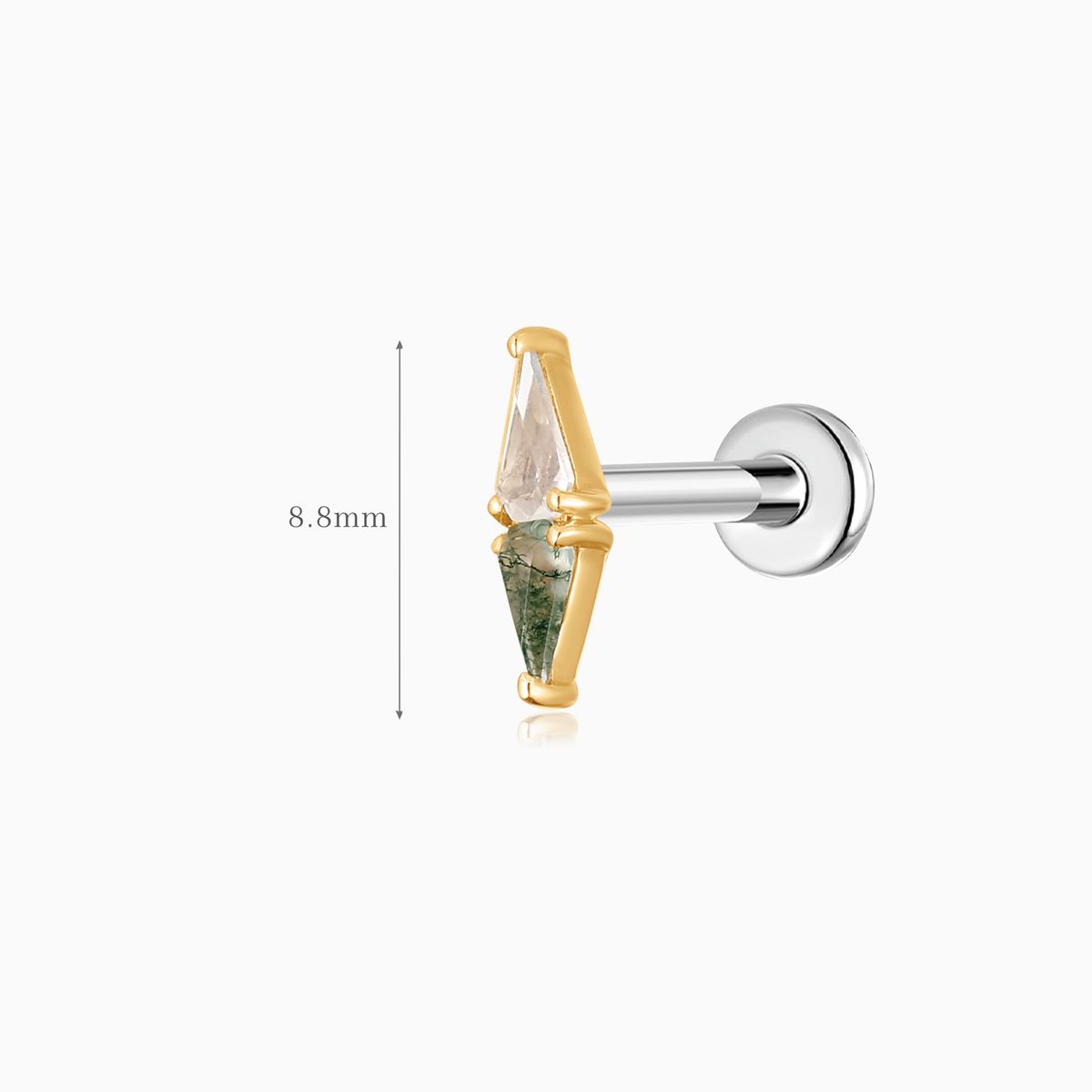 14K Solid Yellow Gold Topaz Moss Agate Flat Back Stud & Titanium Post