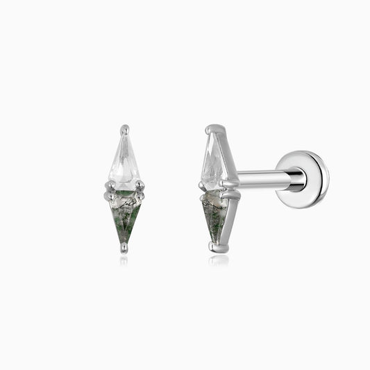 14K Solid White Gold Topaz Moss Agate Flat Back Stud & Titanium Post