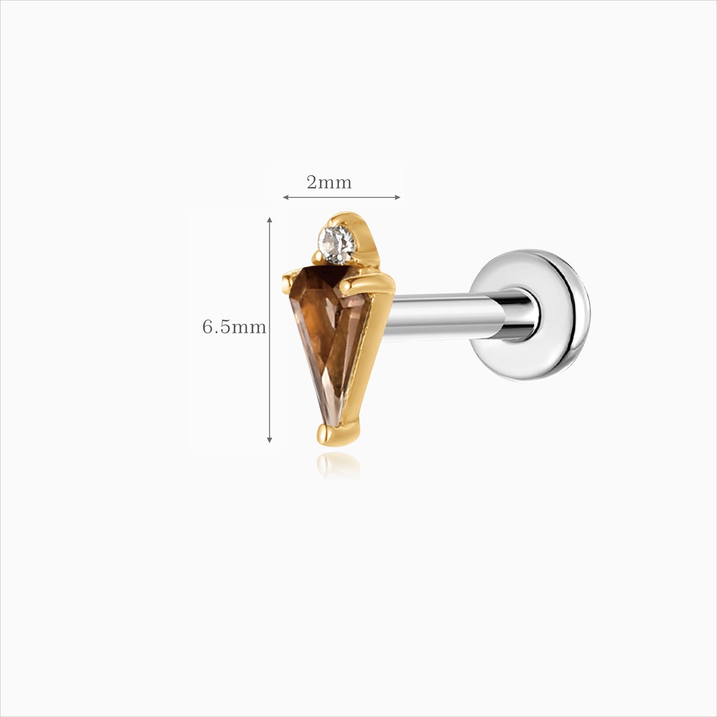 14K Solid Yellow Gold Smoky Quartz Flat Back Stud & Titanium Post