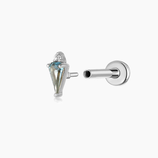 14K Solid White Gold Blue Topaz Kite Flat Back Stud & Titanium Post
