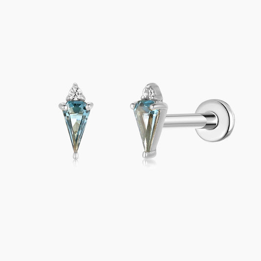 14K Solid White Gold Blue Topaz Kite Flat Back Stud & Titanium Post