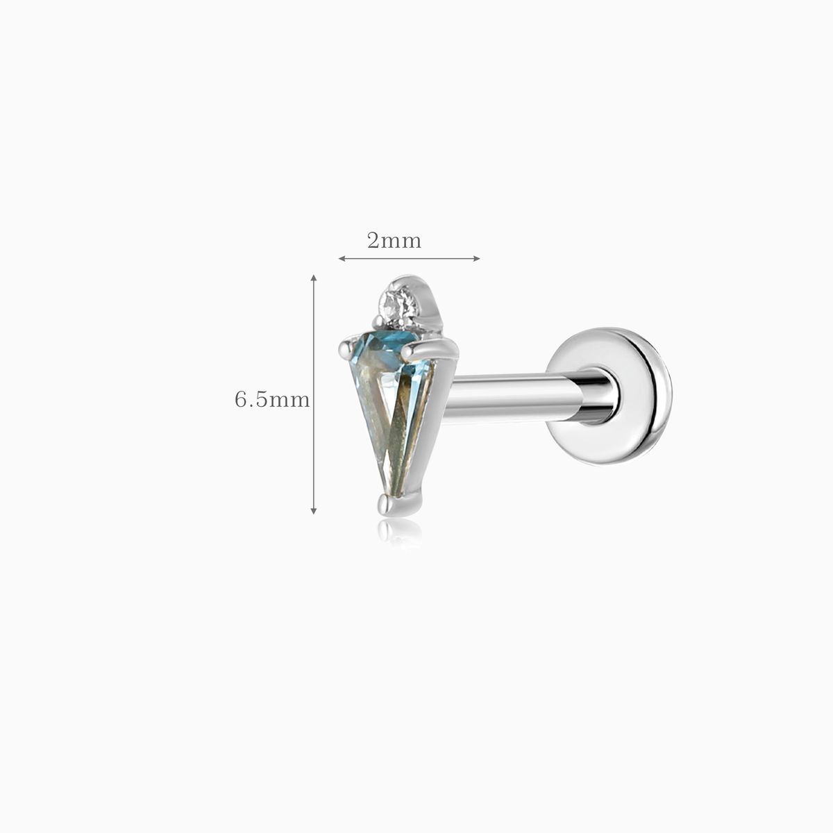 14K Solid White Gold Blue Topaz Kite Flat Back Stud & Titanium Post