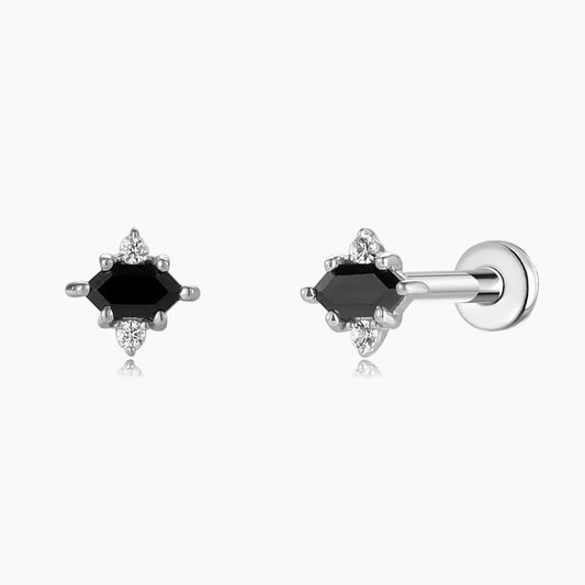 14K Solid White Gold Black Spinel Flat Back Stud & Titanium Post