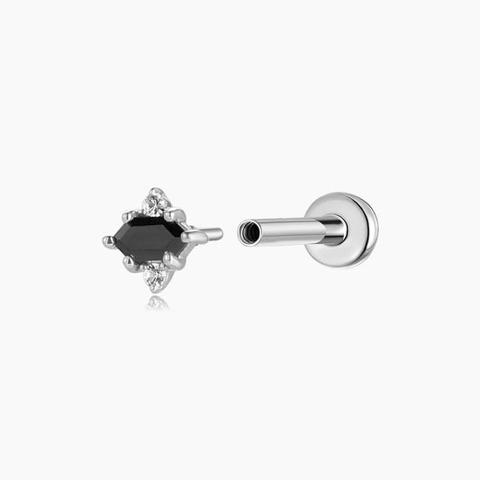 14K Solid White Gold Black Spinel Flat Back Stud & Titanium Post