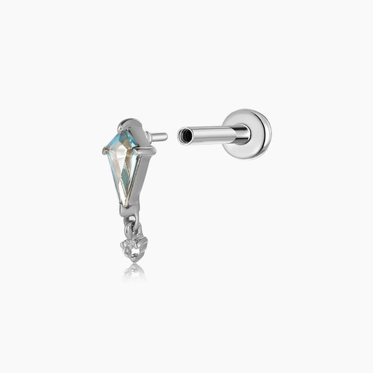 14K Solid White Gold Blue Topaz Drop Flat Back Stud & Titanium Post