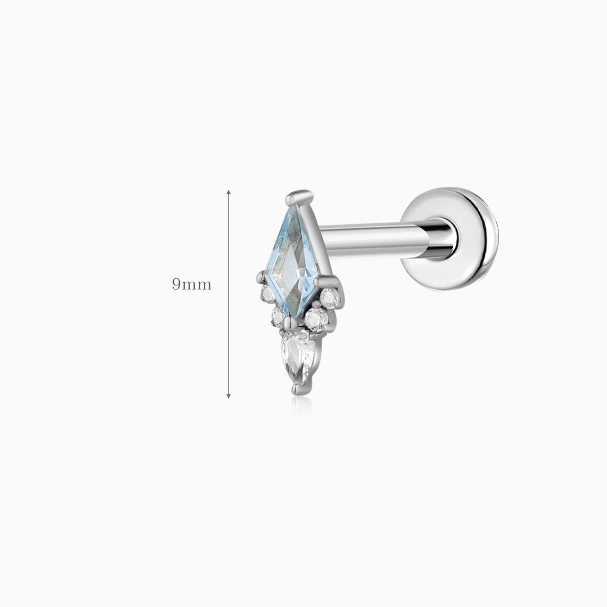 14K Solid White Gold Blue Topaz Flat Back Stud & Titanium Post