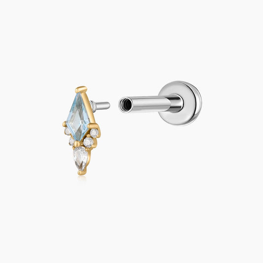 14K Solid Yellow Gold Blue Topaz Flat Back Stud & Titanium Post