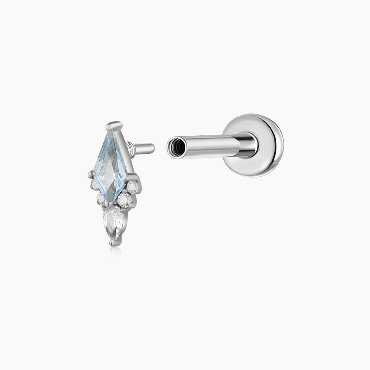 14K Solid White Gold Blue Topaz Flat Back Stud & Titanium Post