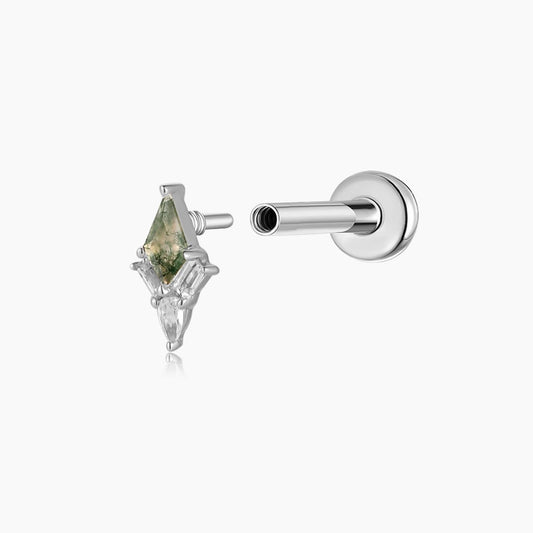 14K Solid White Gold Moss Agate Kite Flat Back Stud & Titanium Post