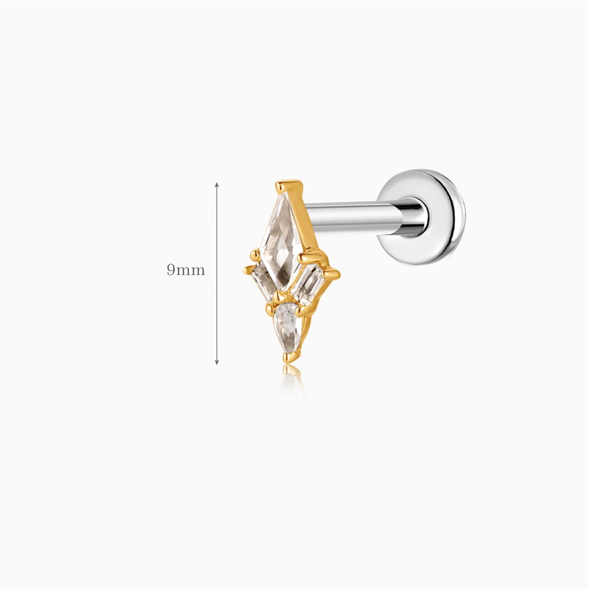 14 Karat Gelbgold Ohrstecker mit weißem Topas im Geo-Cluster-Design, flacher Rückseite und Titanstift