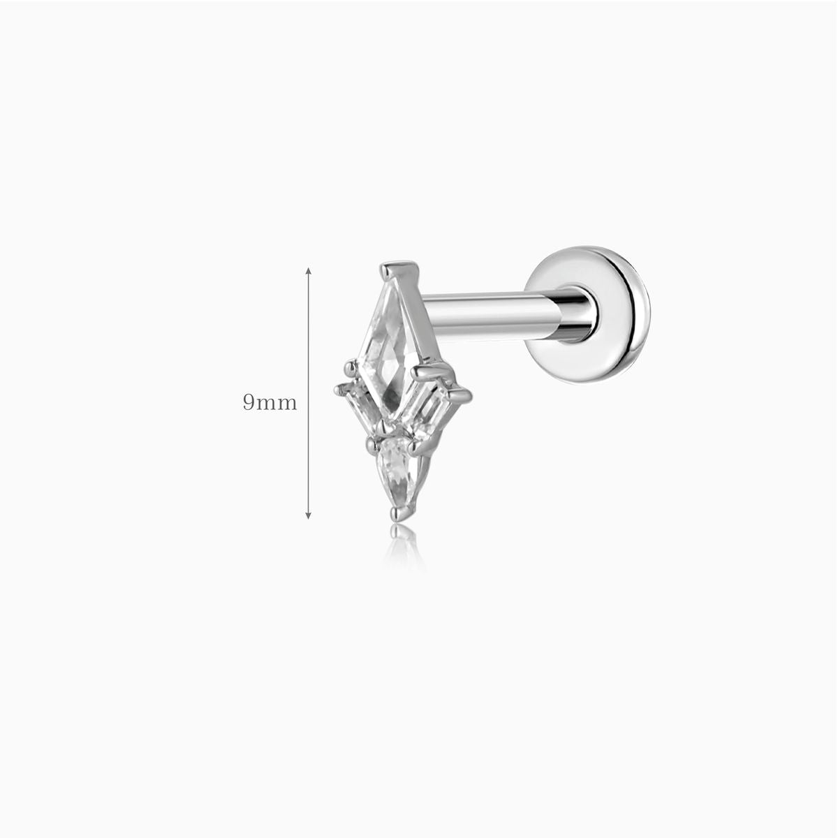 14K Solid White Gold White Topaz Geo Cluster Flat Back Stud & Titanium Post