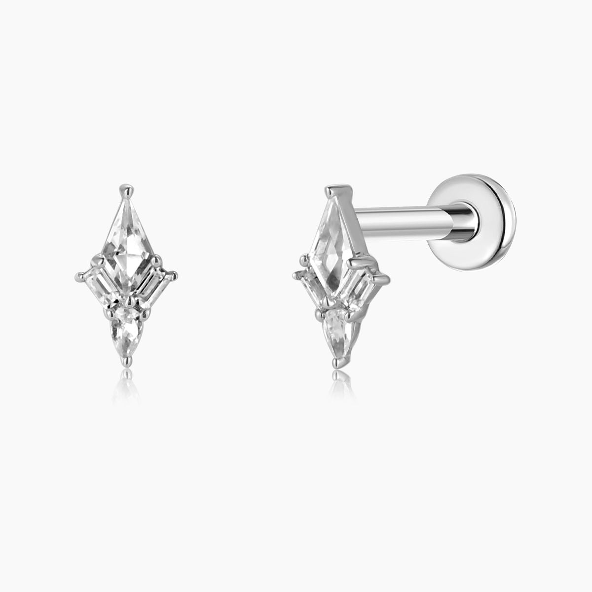 14K Solid White Gold White Topaz Geo Cluster Flat Back Stud & Titanium Post