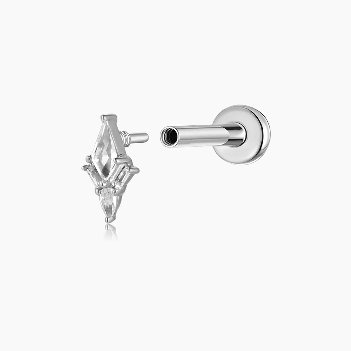 14K Solid White Gold White Topaz Geo Cluster Flat Back Stud & Titanium Post