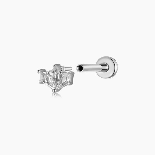 14K Solid White Gold White Topaz Fan Flat Back Stud & Titanium Post