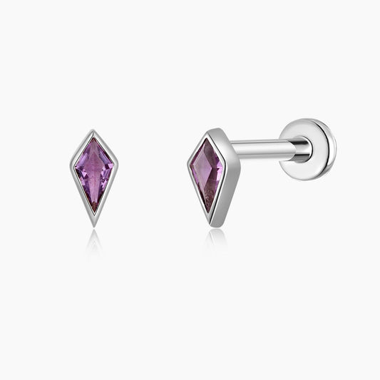 14K Solid White Gold Kite-Cut Amethyst Flat Back Stud & Titanium Post