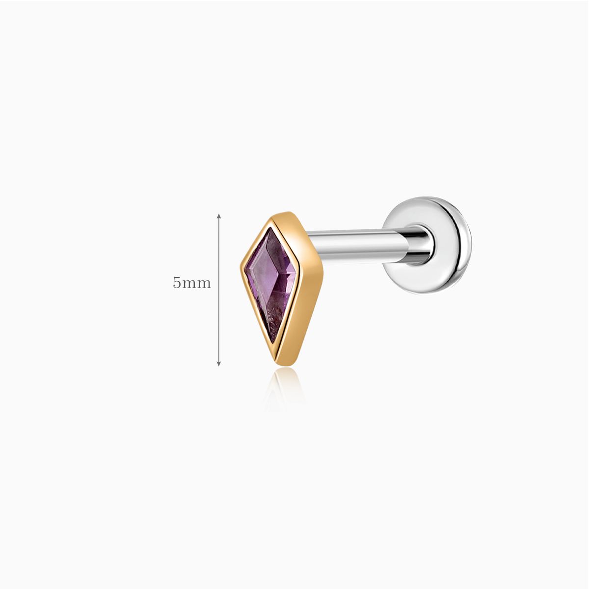 14K Solid Yellow Gold Kite-Cut Amethyst Flat Back Stud & Titanium Post