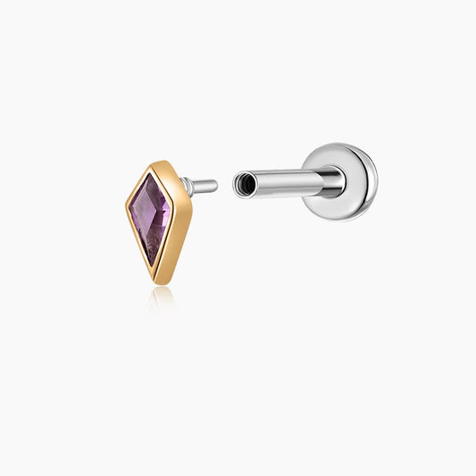 14K Solid Yellow Gold Kite-Cut Amethyst Flat Back Stud & Titanium Post