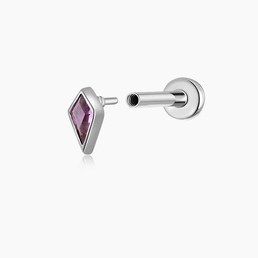 14K Solid White Gold Kite-Cut Amethyst Flat Back Stud & Titanium Post