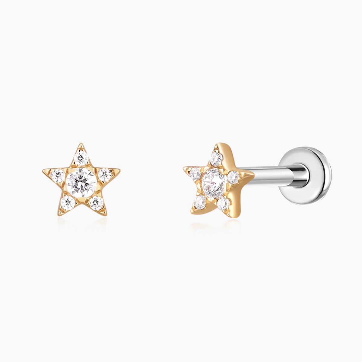 14K Solid Yellow Gold Star Flat Back Stud & Titanium Post