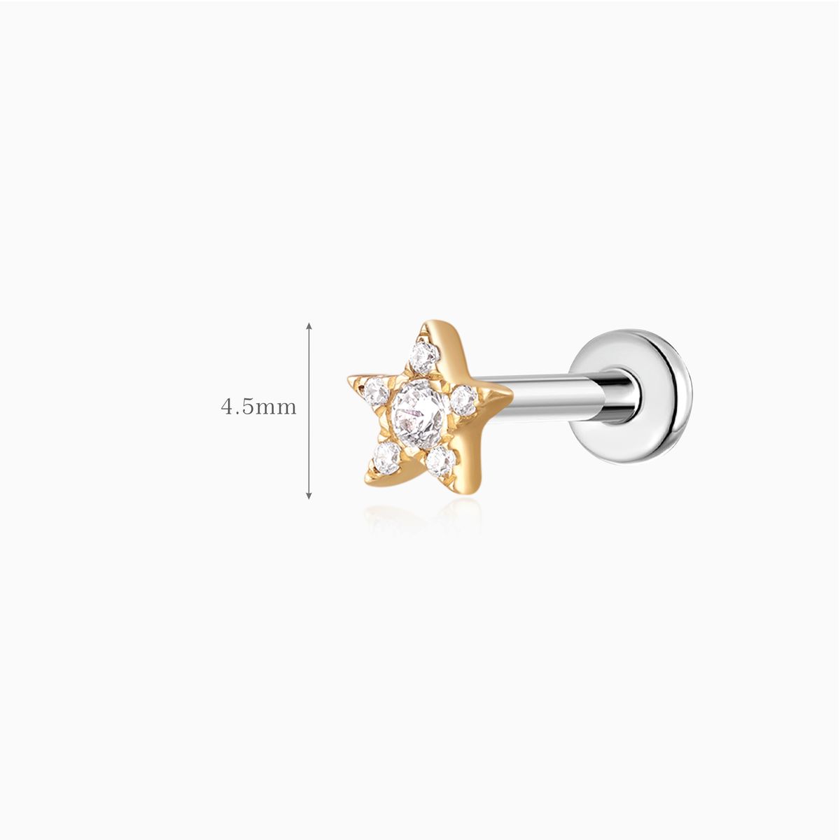 14K Solid Yellow Gold Star Flat Back Stud & Titanium Post