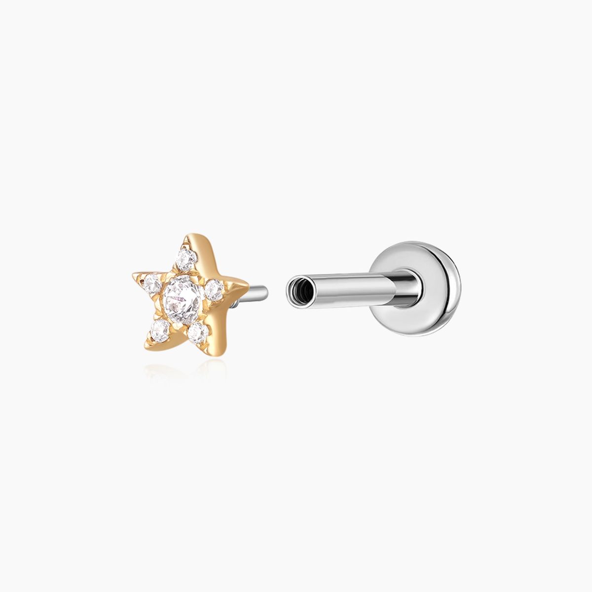 14K Solid Yellow Gold Star Flat Back Stud & Titanium Post