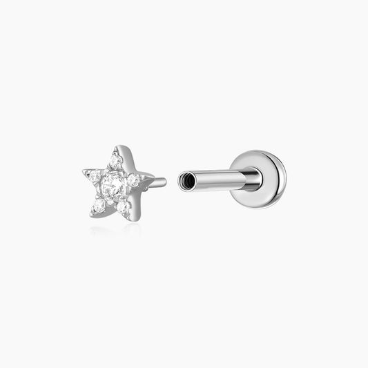 14K Solid White Gold Star Flat Back Stud & Titanium Post