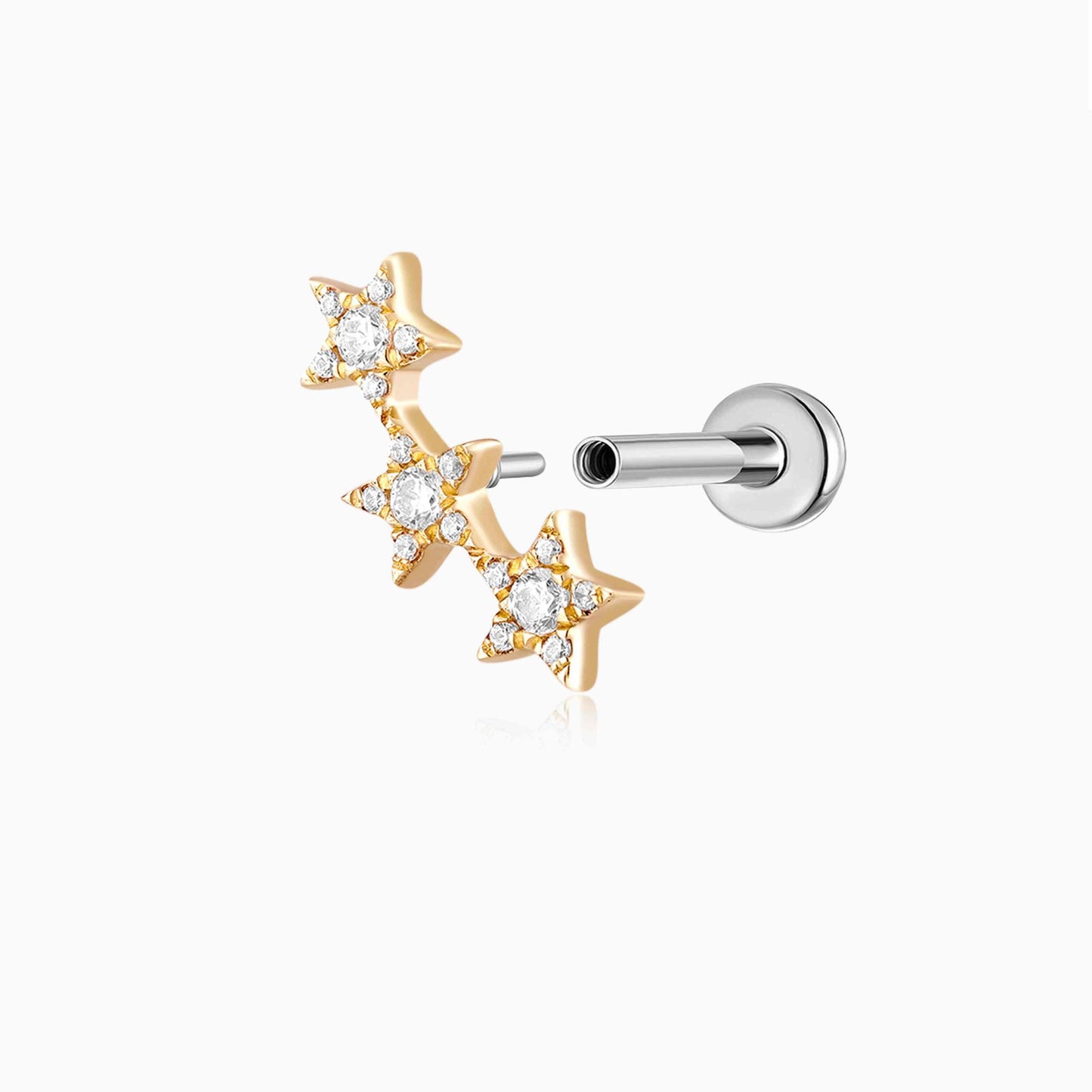 Aunyra- 14K Solid Yellow Gold Triple Star Flat Back Stud & Titanium Post
