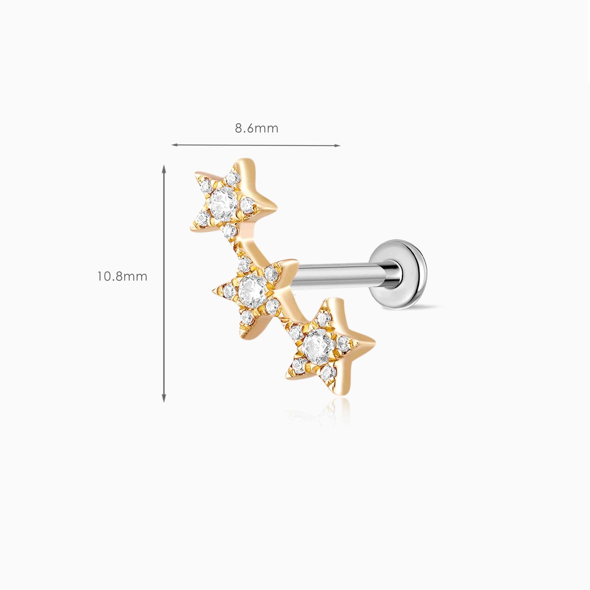 Aunyra- 14K Solid Yellow Gold Triple Star Flat Back Stud & Titanium Post