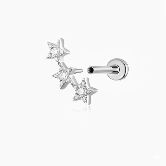 Aunyra- 14K Solid White Gold Triple Star Flat Back Stud & Titanium Post
