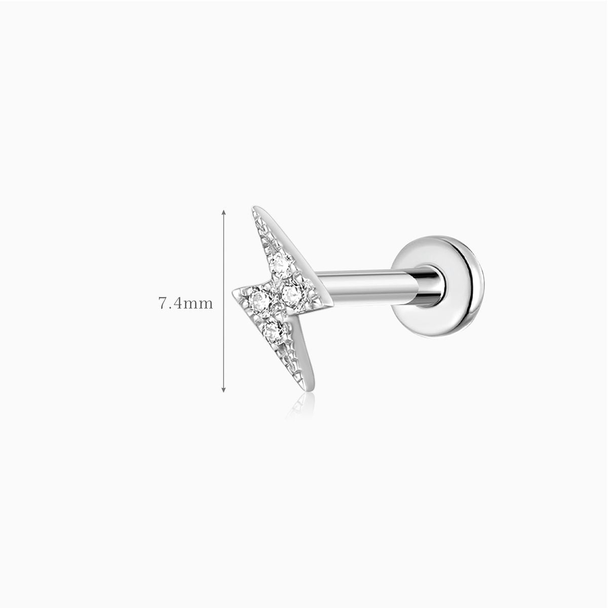 Aunyra- 14K Solid White Gold Lightning Bolt Flat Back Stud & Titanium Post