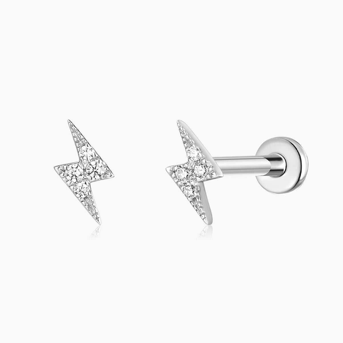 Aunyra- 14K Solid White Gold Lightning Bolt Flat Back Stud & Titanium Post