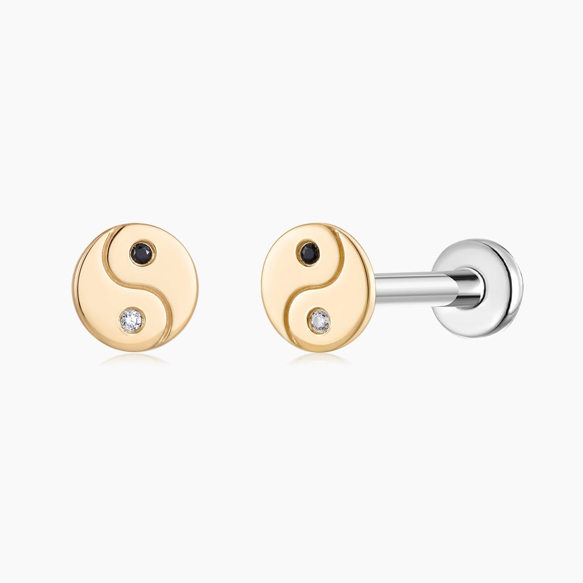 Aunyra- 14K Solid Yellow Gold Yin Yang Flat Back Stud & Titanium Post