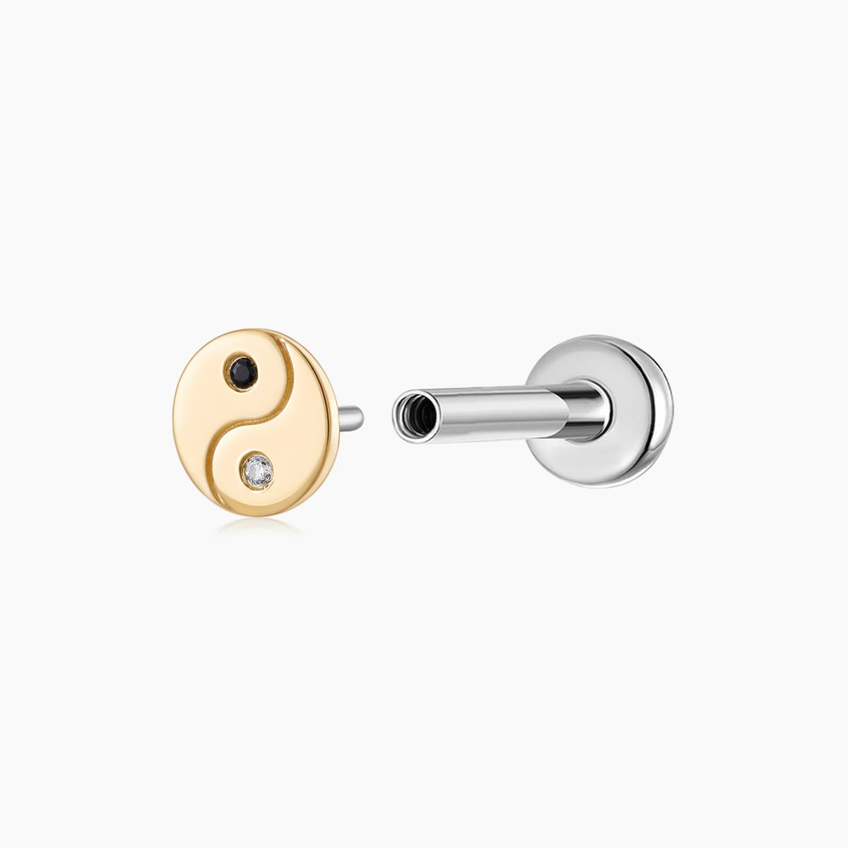 Aunyra- 14K Solid Yellow Gold Yin Yang Flat Back Stud & Titanium Post