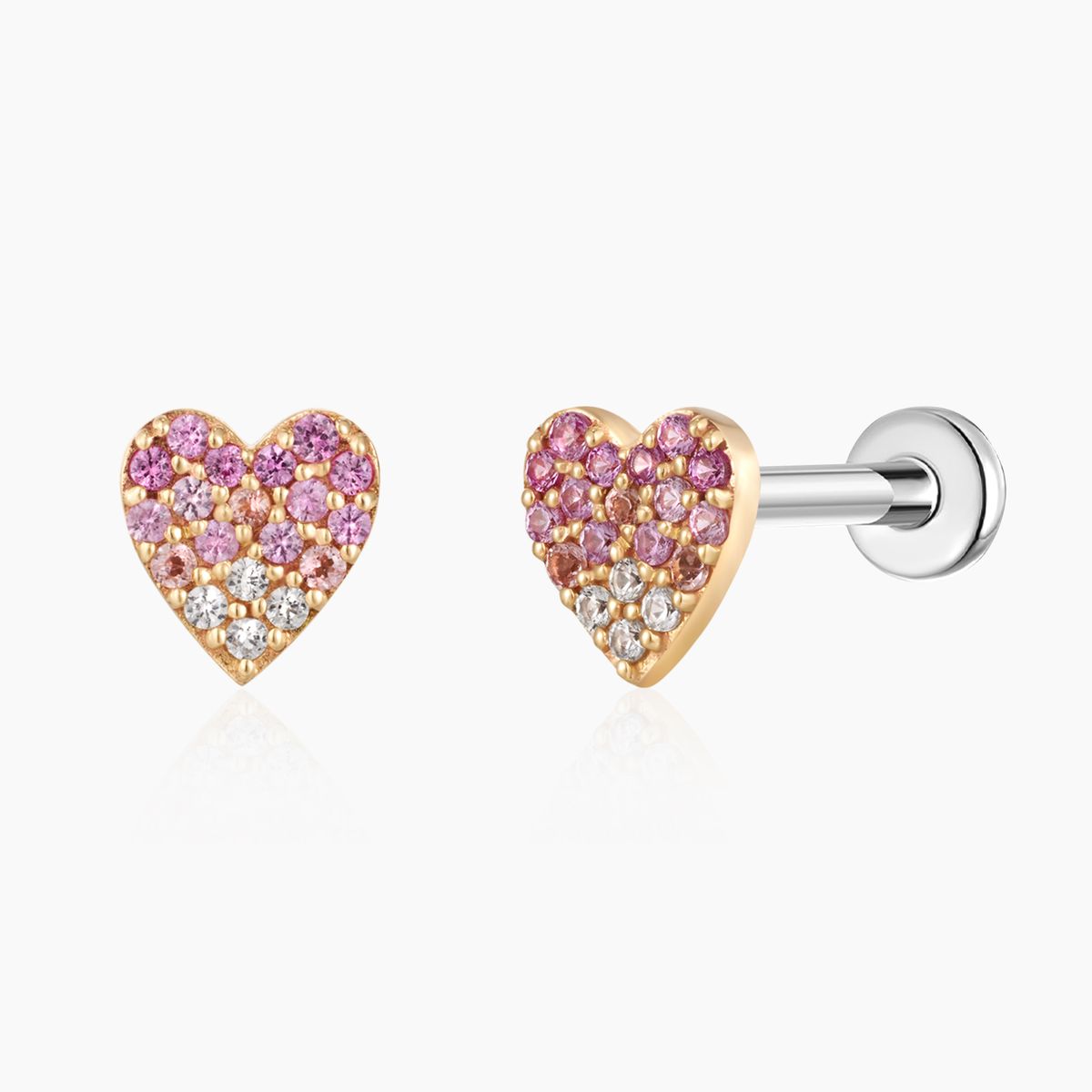 14K Solid Yellow Gold Pavé Heart Flat Back Stud & Titanium Post